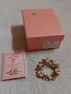 Capodimonte QVC Vintage Floral And Seed Pearls Brooch With COA